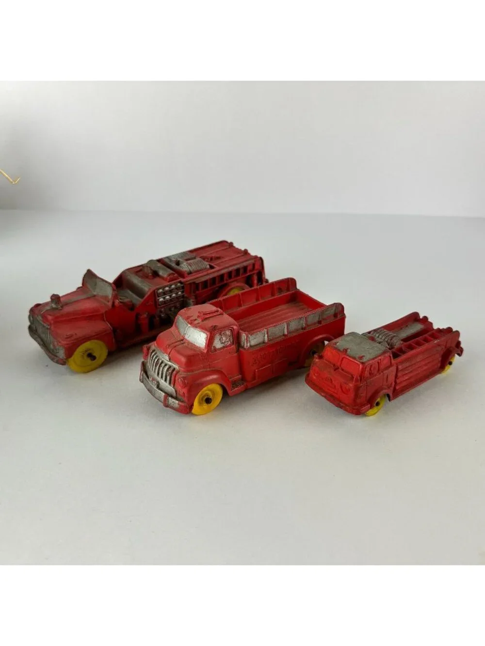 Lot of Three Auburn Hard Rubber Fire Trucks USA Vintage Model Toys